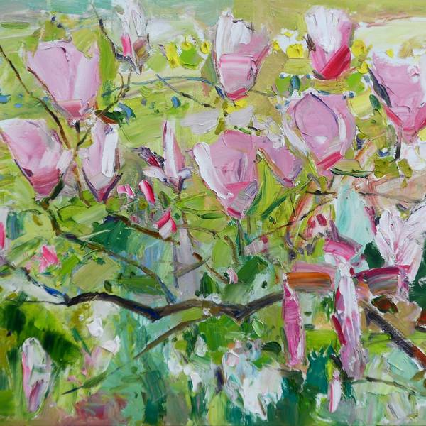 Magnolia Blossoms Impressionistic Painting Yehor Dulin - Subjektiv.art
