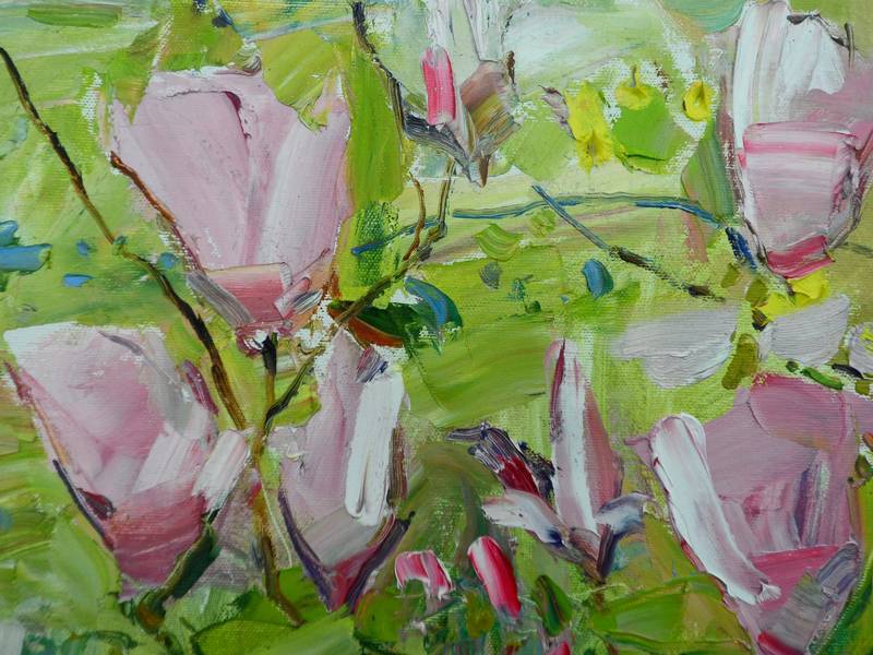 Magnolia Blossoms Impressionistic Painting Yehor Dulin - Subjektiv.art