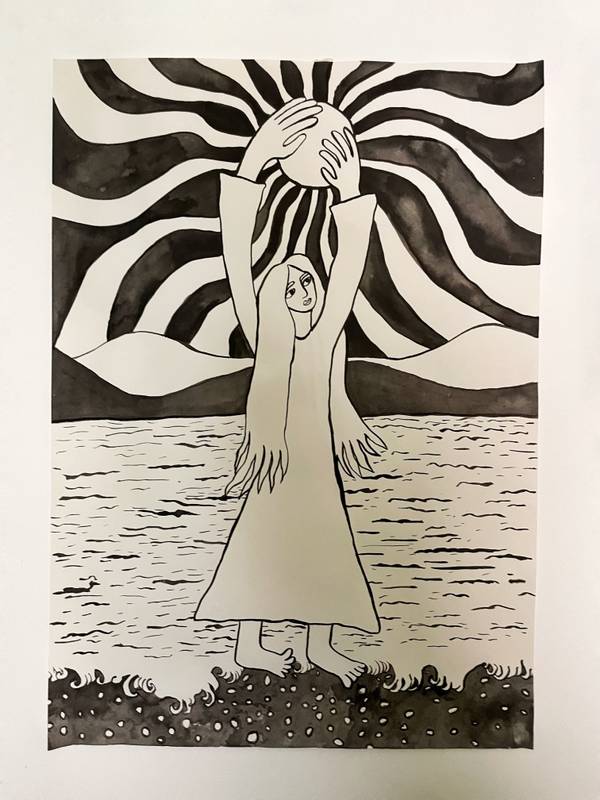 Matka and sun Naive Drawing Oksana Fedchyshyn - Subjektiv.art