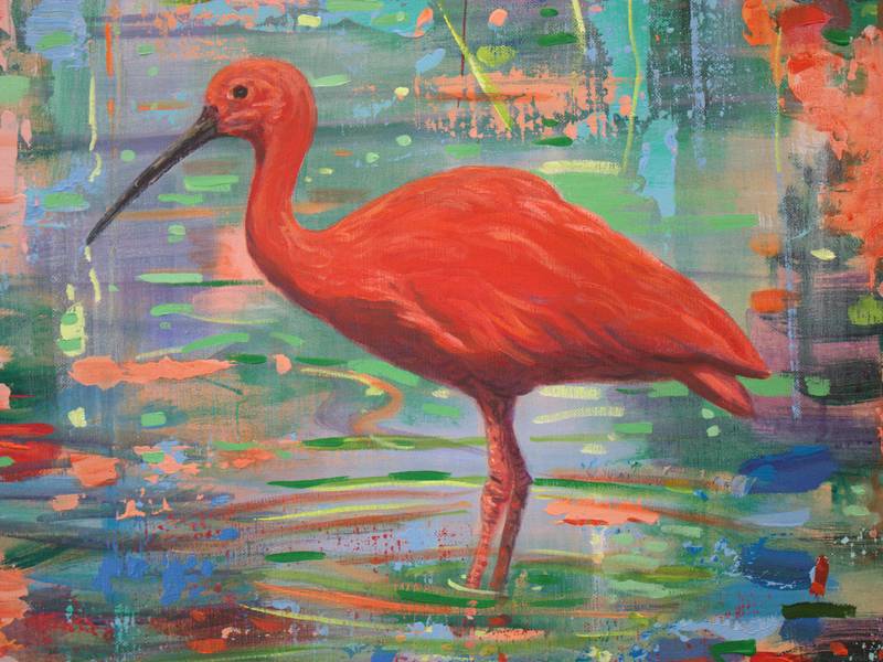 C'est à l'automne que nous nous donnions rendez-vous, sa ponctualité était remarquable. Il était d'une beauté rare, mystérieux dans son attitude, son plumage rouge et son œil amoureux comme un roi de Babylone, entraînait pour moi des impressions ineffaçables. Fine Art Painting francois page - Subjektiv.art