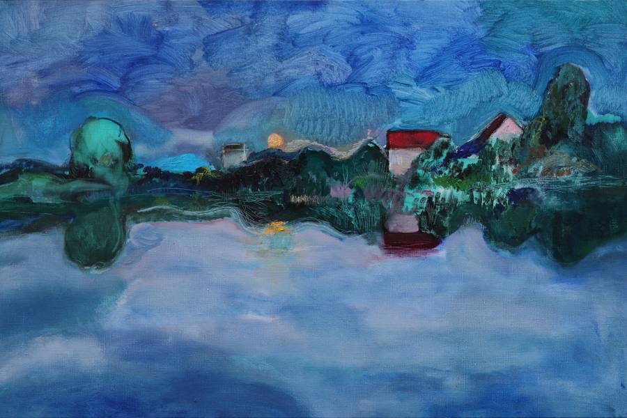 Twilight time. Moon rising Impressionistic Painting Artem Andreichuk - Subjektiv.art