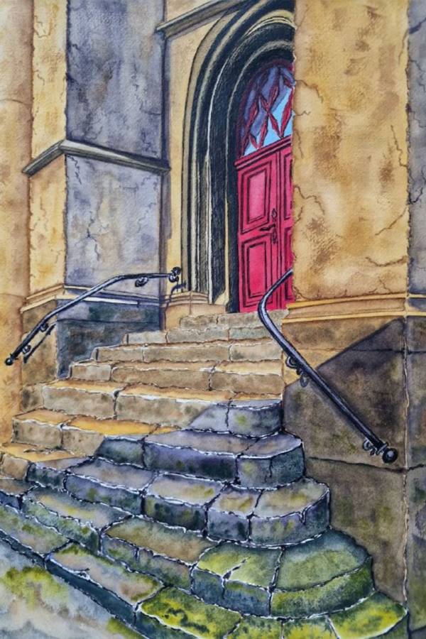 Old staircase Expressive and gestural Painting Olena Yemelianova - Subjektiv.art