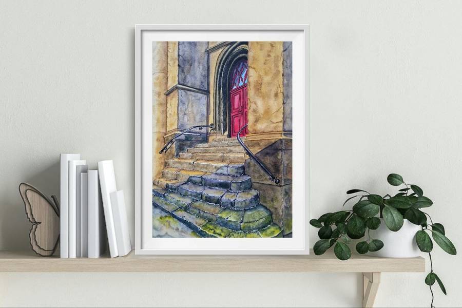 Old staircase Expressive and gestural Painting Olena Yemelianova - Subjektiv.art
