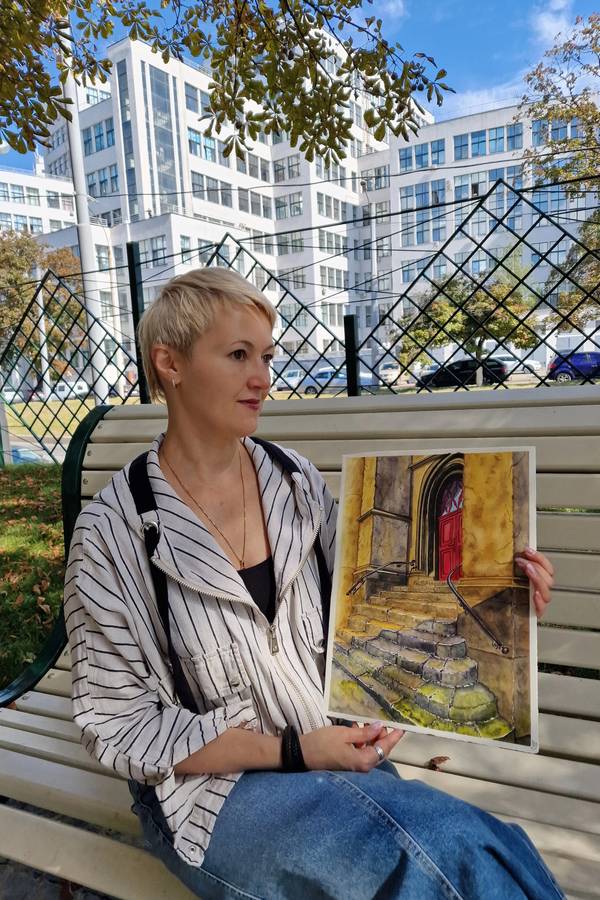 Old staircase Expressive and gestural Painting Olena Yemelianova - Subjektiv.art