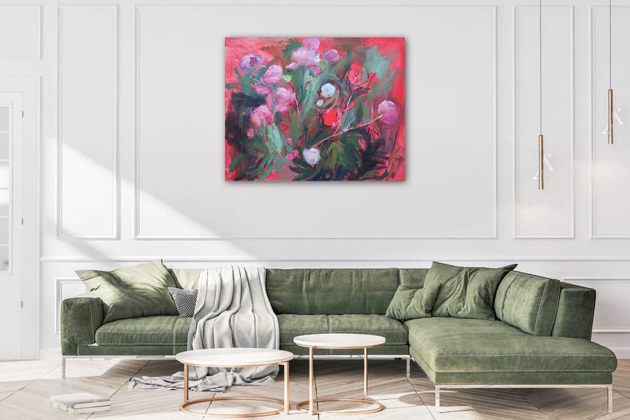 Peonies in red tones Expressive and gestural Painting Artem Andreichuk - Subjektiv.art
