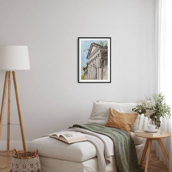 House with columns Expressive and gestural Painting Olena Yemelianova - Subjektiv.art