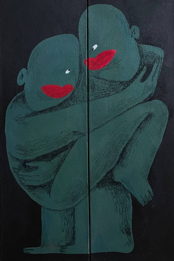 «Embrace» Naive Painting Sasha Luneva - Subjektiv.art