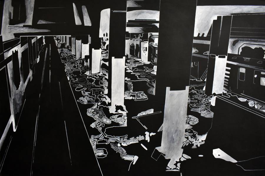 Subway as a shelter Fine Art Painting Vladyslav Riaboshtan - Subjektiv.art