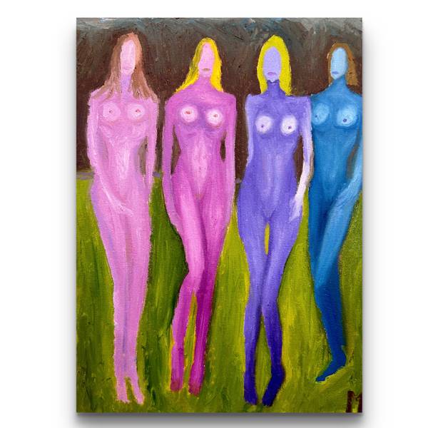 «Girls on the grass» Modern Painting Valentyne Metyk - Subjektiv.art