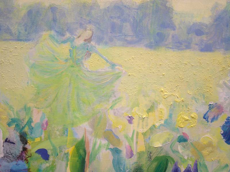 Titre : Au soleil des jeunes filles en fleurs huile sur toile 120cm x 120cm François Pagé 2025 Fine Art Painting francois page - Subjektiv.art