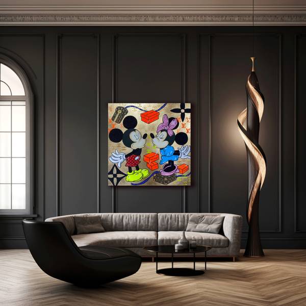 Gold Kiss Mickey and Minnie Pop art Painting Odarka Hil - Subjektiv.art