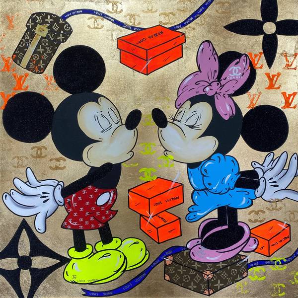 Gold Kiss Mickey and Minnie Pop art Painting Odarka Hil - Subjektiv.art