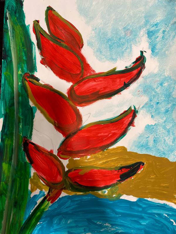 Fire Flowers Naive Painting Olivia Nefedova - Subjektiv.art