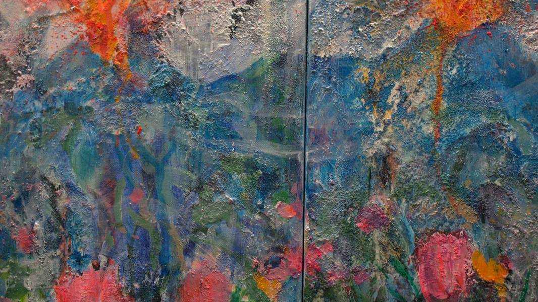 On s'embrassait au bord de l'eau, les volcans s'embrasaient aussi au loin. L'insouciance a-t-elle besoin d'arguments pour se défendre. Expressive and gestural Painting francois page - Subjektiv.art