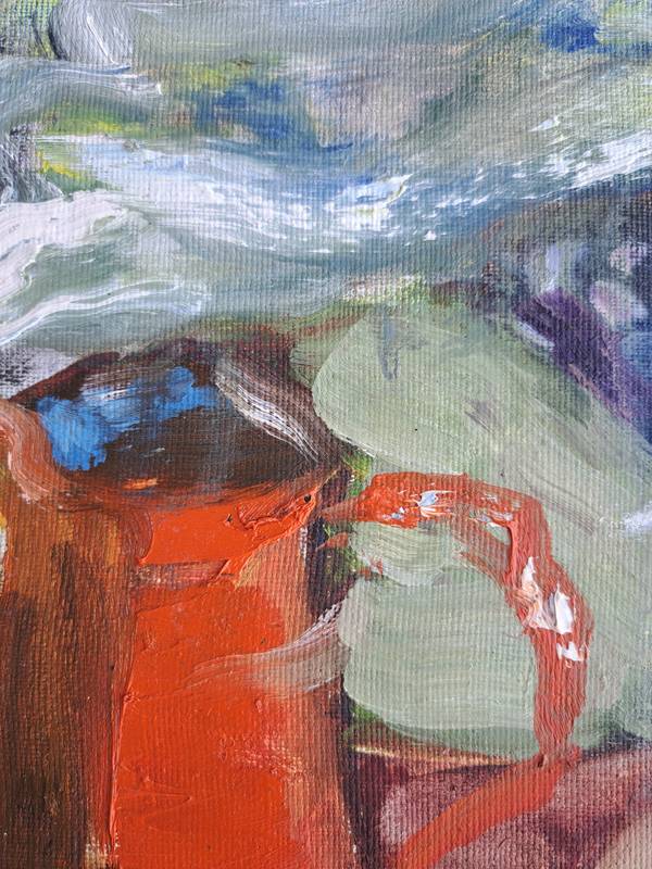 Still life with a blue tablecloth Expressive and gestural Painting Oleksandr Topchyi - Subjektiv.art
