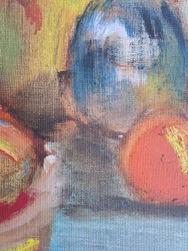 Still life with a blue tablecloth Expressive and gestural Painting Oleksandr Topchyi - Subjektiv.art